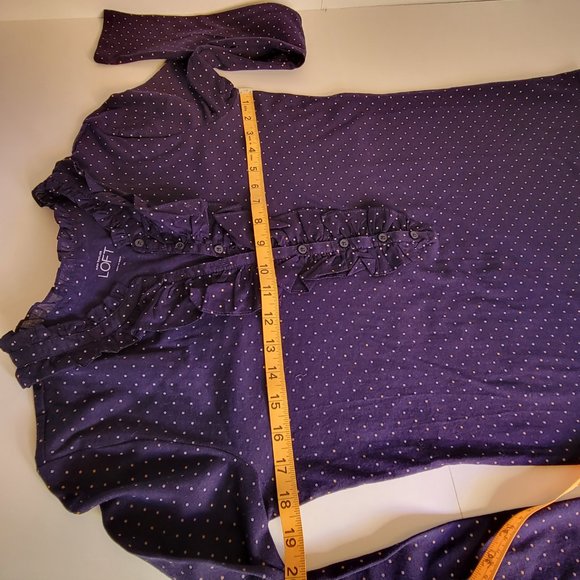 LOFT Navy Poka Dot Ruffle Neck LS Top, Size M, NWOT - Picture 6 of 11